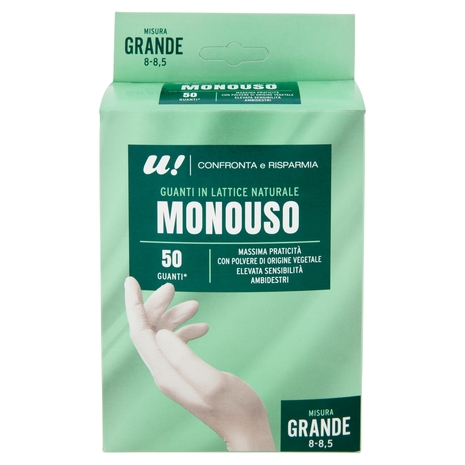 50 Guanti Monouso in Lattice Naturale Misura Grande U! Confronta e Risparmia